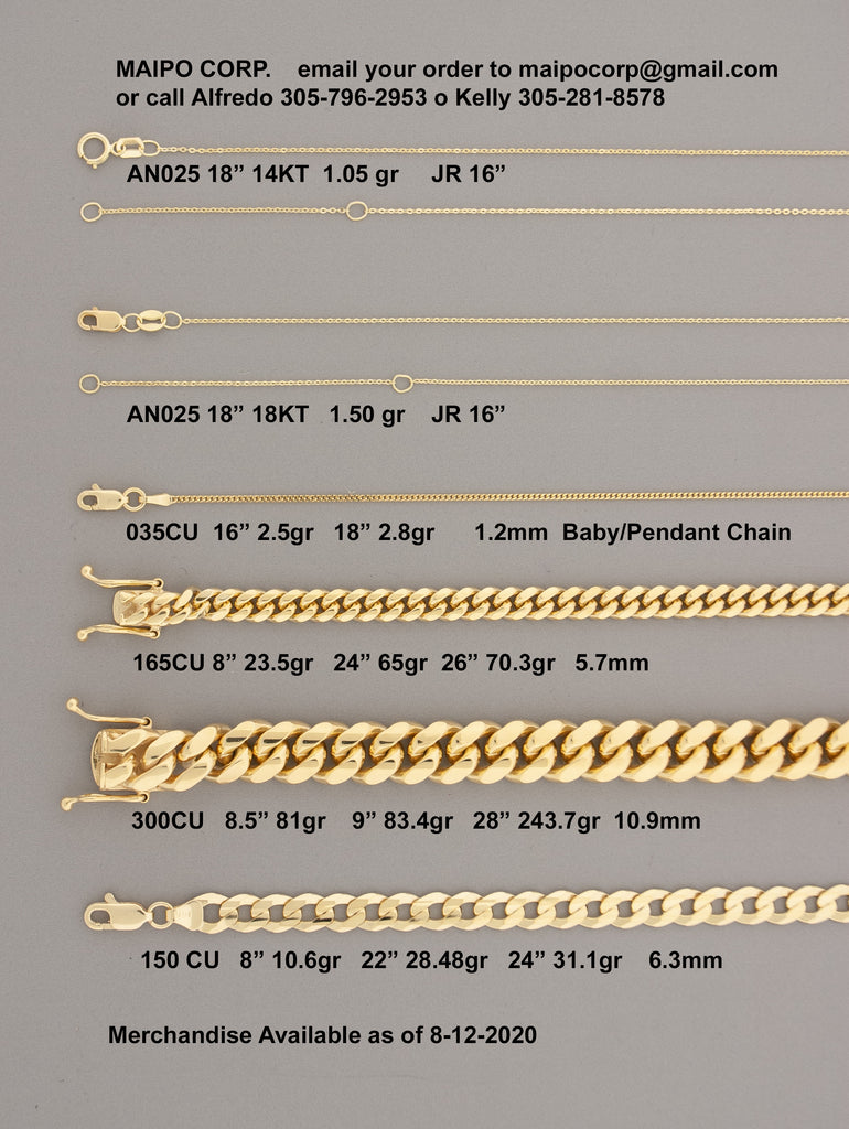 14KT Gold Cuban Link Chains Available 8-12-20