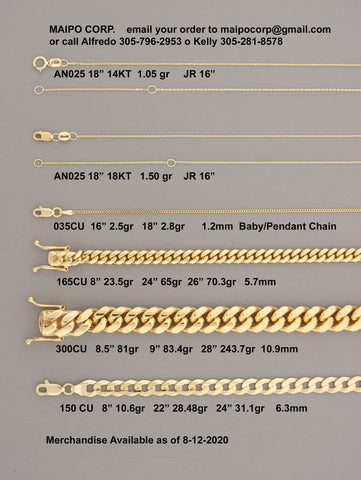 14KT Gold Cuban Link Chains Available 8-12-20